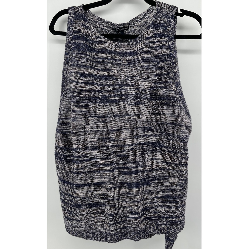 Eileen Fisher Womens Organic Linen Knit Tank Top Blue White Space Dye Large L/G